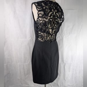 Ann Taylor Black Midi Dress Size 8 Mesh Applique Button Back
